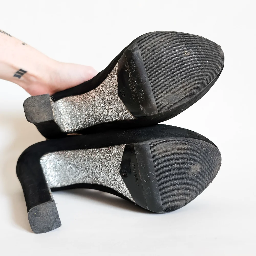 Miu Miu Black Suede Glitter Sole Mary Jane Heels, Size 38 - Picture 8 of 12